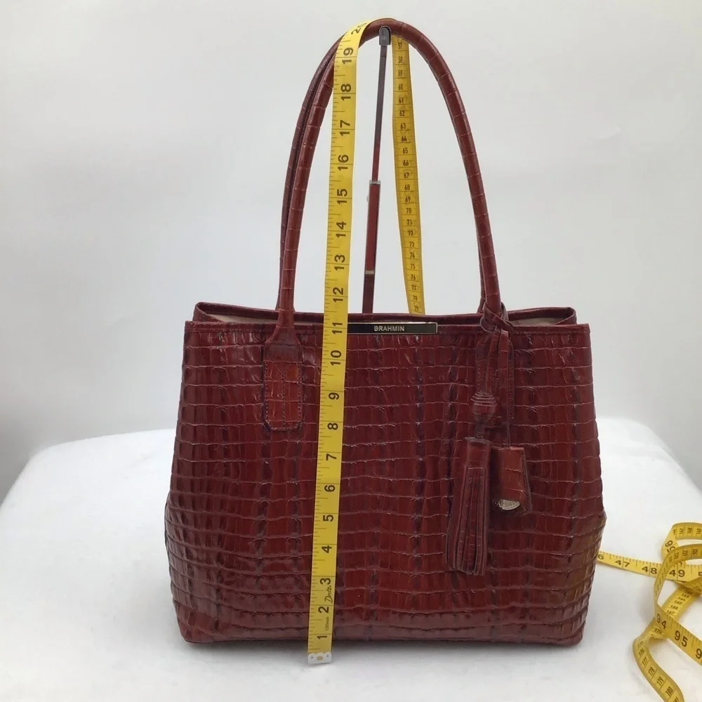 Brahmin Brown Crocodile-Embossed  Any Time Tote Bag with Tassle